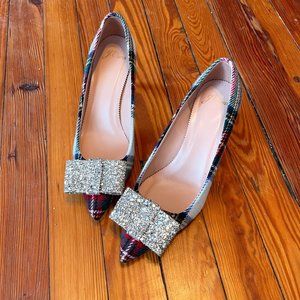 J. Crew Colette pumps in snowy Stewart tartan with glitter bow detail